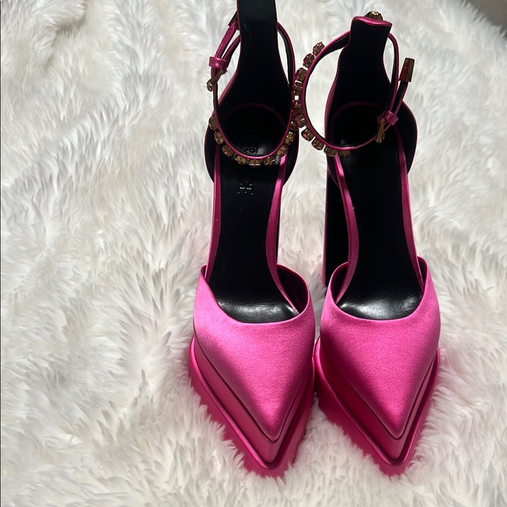 Versace Hot Pink Satin Heels
